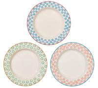 Bloomingville Piatti Fondo Emma - de Loza colorato Ø 24 x H 4 cm, Rosso Blu Verde, Ceramica Gres, Set da 3, capacità 400 ml