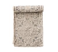 Bloomingville Runner grigio e crema in cotone stampato con bordo sfilacciato