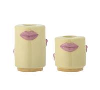 Bloomingville Sassy 82062194 - Set di 2 portacandele per candele con bocca, in gres porcellanato, 5 x 5 cm/7 x 5 cm, colore: Giallo