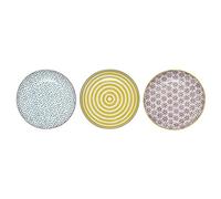 Bloomingville Set di 3 piatti piccoli Patrizia, blu, giallo, viola, in ceramica, 16 cm