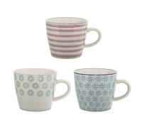 Bloomingville - Set di 3 tazze Patrizia, colore: Blu Verde Rosa, Ceramica