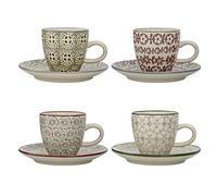 Bloomingville Tazza da caffè con piattino Karine, diversi colori, in ceramica, 4 pezzi (confezione da 1)