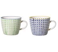 Bloomingville Tazze con Manici Carla Lapis - Tazze da caffè Mug da tè al Latte per Ufficio e Cucina ø 9,5 x H 8 cm, Verde Blu, Ceramica Gres, Set da 2, capacità 280 ml