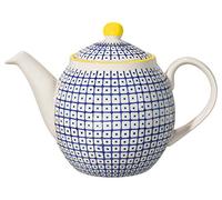 Bloomingville Teiera con Motivo Carla Lapis - de Loza colorato ø 14 cm, Blu Giallo, Ceramica Gres, capacità 1200 ml