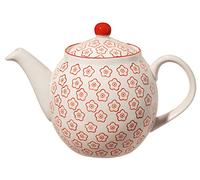 Bloomingville Teiera vintage Isabella con filtro integrato davanti al beccuccio, diametro 14 cm, rosso, in ceramica, contiene circa 1200 ml