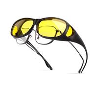 Bloomoak Polarized Night Over Glasses, antiriflesso, protezione UV 400 per uomo e donna - Polarized Wrap Around Over Eyewear - Adatto per guida/pesca/golf (Cornice nera rettangolare)