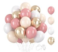 BlooMoo 60 Pezzi Palloncini Rosa Bianco, 12 Pollici Palloncini in Lattice Rosa Bianco Champagne, Palloncino Metallizzato, per Compleanno Matrimonio Baby Shower Decorazione Festa