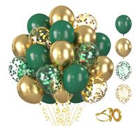 BlooMoo 60 Pezzi Palloncini Verde Scuro e Oro, 12 Pollici Palloncini in Lattice Verde Oro, Palloncino Metallizzato, Palloncino Coriandoli, per Compleanno Matrimonio Decorazione Festa