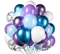 BlooMoo Palloncini blu e viola, 50 pezzi, blu metallizzato viola, in lattice, viola macaron, palloncini a elio per matrimoni, sirene, compleanni, ragazze, baby shower, feste, decorazioni per feste