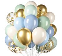 BlooMoo Palloncini verdi e blu, 50 pezzi, blu verde salvia, in lattice, con coriandoli metallizzati dorati, palloncini a elio per matrimonio, giungla, compleanno, bambina, baby shower, comunione