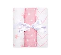 Bloomsbury Mill - Confezione da 3 fasce in mussola - 100% puro cotone biologico - formato grande 120cm x 120cm - A stelle, zig-zag e pois - rosa e bianco