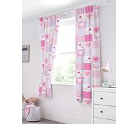 Bloomsbury Mill - Patchwork Con Cuori e Farfalle - Coppia Di Tende Foderate Per Bambini Con Fermatenda - 168 cm x 183 cm