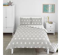 Bloomsbury Mill - Set Copripiumino Piazza e Mezza - Grigio & Bianco Stelle - Lenzuola Letto Reversibile Per Ragazzi/Ragazee - Set Di Biancheria Da Letto Per Bambini - 200 x 200cm e 2 Federe