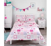 Bloomsbury Mill - Set Copripiumino Piazza e Mezza - Rosa Cuori e Farfalle - Lenzuola Letto Reversibile Per Ragazee - Set Di Biancheria Da Letto Per Bambini -Viola - 200 x 200cm e 2 Federe