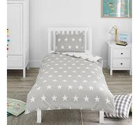 Bloomsbury Mill - Set Copripiumino Singolo Bambino e Bambina - Grigio & Bianco Stelle - Lenzuola Letto Singolo Reversibile - Set di Biancheria da Letto per Bambini - 135x200cm e Federe