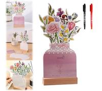 Bloomylog - 2025 Bloomy Flower Calendar, Bloomy Flowers Desk Calendar with Wooden Base, Removable Vase Shaped Monthly Calendar Planner, Flower Calendar 2025 for Home Office School (B)