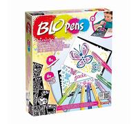 BLOPENS - Set Attività Farfalle Magiche - Laboratorio Creativo di Disegno e Colorazione per Bambini dai 5 Anni - 8 Pennarelli a Soffio, 6 Stencil, 6 Fogli - Hobby Creativi - Lansay