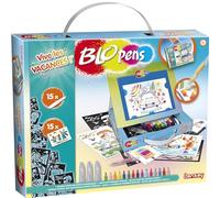 BLOPENS - Valigetta Viva le Vacanze - Per Bambini dai 5 Anni - Set di Disegno e Colorazione con Effetto Aerografo - 15 Mini Pennarelli, 15 Stencil e 15 Fogli - Formato Viaggio - Lansay