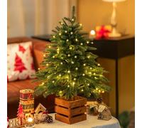 BLOSMON Albero di Natale da Tavolo con Luci: 80 Cm Albero di Natale Piccolo per Decorazioni Natalizie - Mini Alberi Artificiali con Telecomando 70 LEDs Timer 8 Modalità di Illuminazione Vaso in Legno