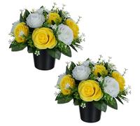 BLOSMON Fiori Finti con Cimitero Vaso, 2 Pezzi, Giallo Bianco
