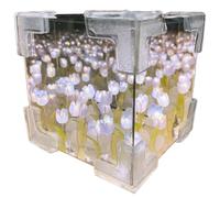 Blossom Box, DIY Tulips Cube Mirror Lamp, Realistic DIY Tulip Night Light, Desktop Decorative Lamp, LED Night Light with Mirror, Bedside Lamps for Womens, Handmade Ornament(Purple,30 Flowers)