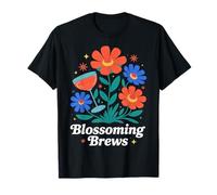 Blossoming Brews - Bicchiere da Vino con Motivo Floreale Maglietta