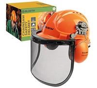 BLOSTM Casco di Sicurezza - 3 in 1 Casco Forestale Arancione con Visiera in Rete d'Acciaio e Cuffie di Protezione dell'Udito, Elmetto Resistente Agli Urti