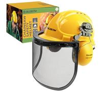 BLOSTM Casco di Sicurezza - 3 in 1 Casco Forestale Giallo con Visiera in Rete d'Acciaio e Cuffie di Protezione dell'Udito, Elmetto Resistente Agli Urti