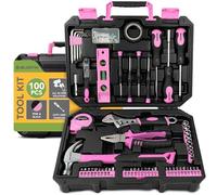 BLOSTM Kit di attrezzi da 100 pezzi - Set di attrezzi per la casa con utensili manuali per fai da te e riparazioni, cassetta degli attrezzi portatile con martello, pinze, cacciaviti (rosa/nero)