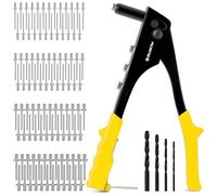 BLOSTM Kit per rivettatrice a pop con 100 rivetti a pop in 4 misure (2,4 mm 3,2 mm 4 mm 4,8 mm) Pistola per rivetti a pop, 4 punte per rivetti, 4 punte per trapano - Rivettatrice manuale per metallo