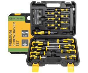 BLOSTM Set Cacciaviti Professionali - 42pcs Magnetico con Comoda Impugnatura, Teste per Cacciavite a Croce, Teste Piatte e Custodia Resistente - Giraviti di Precisione