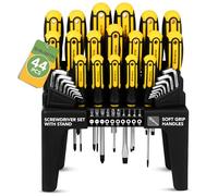 BLOSTM Set di cacciaviti magnetici con supporto, set di 44 cacciaviti e organizer per cacciaviti per montaggio a parete, a croce, a testa piatta, PZ, set di cacciaviti a stella, chiavi esagonali