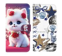 BLOTECH 2 pezzi Custodia Pelle PU Portafoglio per Nokia X10,Flip Libro Cover con Slot per Schede [Supporto Stand] Motivo Gattino rosso + Stella marina con stampa leopardata Protettiva per Nokia X10