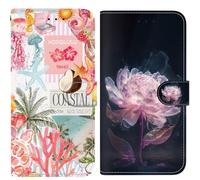 BLOTECH 2 pezzi Portafoglio PU Pelle Case Cover per LG K50 Custodia Flip Modelli ad alta definizione Modello PU Pelle Corallo dell’isola rosa + Fiori dal bagliore rosa con motivo MagFlip
