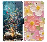 BLOTECH Borse Telefono per Motorola MOTO G17 4G Flip Caso 2 pezzi in PU Pelle Case Libro Portafoglio Protettiva Custodia con TPU Cellulare Protezione Completa Cover,Star River Book Talk + Girasoli