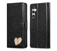 BLOTECH Brillantini Custodia for Samsung Galaxy A15 Bling Case Nero Glitter Shell Wallet PU 3D Amore Cuore Strass Cover Custodia Morbido Case Libro Scintilla Leather Pelle per Samsung Galaxy A15