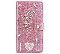BLOTECH Brillantini Custodia per SONY Xperia 10 VII Flip Cover Lucentezza Oro rosa PU Leather Glitter Pelle Bling Angel love Portafoglio Kickstand Magnetica Flip Case per SONY Xperia 10 VII
