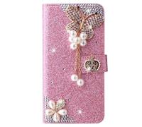 BLOTECH Brillantini per Honor X6C Flip Cover, 3D Design Bling Strass Rosa PU Leather Glitter Big Farfalla Pelle Antiurto Libro Portafoglio Kickstand Magnetica Cover Flip Case per Honor X6C