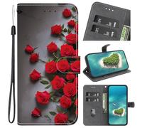 BLOTECH Cover del PU Pelle per Redmi 9 Activ, Wallet Cover Cavalletto, Portabiglietti,Chiusura Magnetica Shockproof Case for Redmi 9 Activ,Bouquet di rose rosse