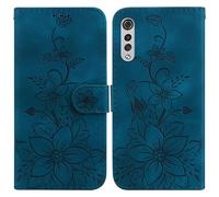 BLOTECH Cover per LG-Velvet/LG G9, Floreale Custodia Portafoglio a Libro in Pelle Flip Cover con Porta Carte, Chiusura Magnetica [Disegni di Floreale] Case Antiurto per LG-Velvet/LG G9,Blu