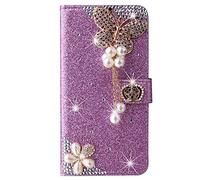 BLOTECH Custodia per Honor Magic 8 Brillantini Flip Cover, Bling Strass Porpora PU Leather Glitter Big Farfalla Lucido Pelle Portafoglio Kickstand Magnetica FlipCover per Honor Magic 8