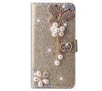 BLOTECH Custodia telefono a farfalla per Honor PLAY 10 4G Glitter, scintillio Oro, bling fatto a mano, design a farfalla 3D con diamanti scintillanti, custodia a portafoglio per notebook flip Case