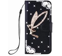 BLOTECH Custodie per TCL 605 Cover DIY Brillantini Portafoglio Strass Phone Case Bling Bling Glitter Brillante Nero Wallet Case Leather Magnetico Flip per TCL 605,Angelo