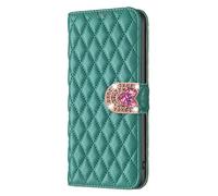 BLOTECH Diamond Stitch Ledertasche Wallet for Xiaomi POCO M8 Pro 5G Case mit 3D Colour Buckle Glitter，Shiny Purse Foldable with Card Slot Protective Leather Wallet, Flip Case Cover, Shockproof,Grün