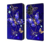 BLOTECH Flip Caso in Pelle Portafoglio Case for Samsung Galaxy A13/A04s Flip Custodia Magnetic Buckle 3D Brillantini Glitters in Pelle PU Portafoglio con Interno Soft Protettiva,Gold Chain Butterfly