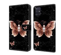 BLOTECH Flip Caso in Pelle Portafoglio Case for Samsung Galaxy A51 4G Custodia Magnetic Buckle 3D Brillantini Glitters in Pelle PU Portafoglio con Interno Soft Protettiva,Rose gold butterfly