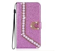 BLOTECH Gliiter Case for Samsung Galaxy S26 Ultra Custodia Portafoglio Bling Diamond Love Button Shiny Crystal Rhinestone Pearls PU Leather Card Slot Pouch Flip Cover Case for Girl Woman Lady, Purple
