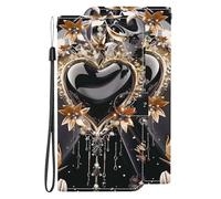 BLOTECH Pelle Custodia per OnePlus NORD 4, Cover Flip Portafoglio Disegno dipinto a forma di cuore Motivo gioiello nero PU Pelle with [Kickstand] [Chiusura magnetica] [Slot per Schede]