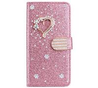 BLOTECH Portafoglio per Samsung Galaxy S21 Plus Glitter Custodia Libro Pelle con 3D Little love Wallet Flip Cover Case Or Rose PU Brillantini Strass Cristallo Stand Carta Slot Lady Girl Phone Case
