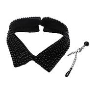 Blouse False Collar Vpan Detachable Pearl False Collar Beaded Rib Stand Collar Peter Pan Choker Necklace Women Girls Fashion Accessories (Black+Chain)